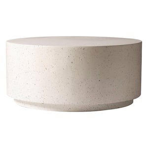 Minimalist Side Table with Assembled 36 in. Round Modern Fiberstone Top Accent Table for Terra Series in White