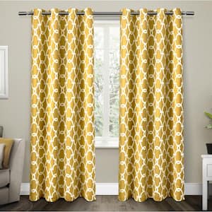 Gates Sundress Yellow Ogee Woven Room Darkening Grommet Top Curtain, 52 in. W x 84 in. L (Set of 2)