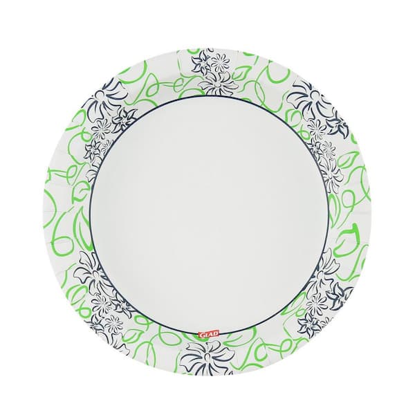 Glad Round Disposable Paper Plates 10 in, Blue Flower