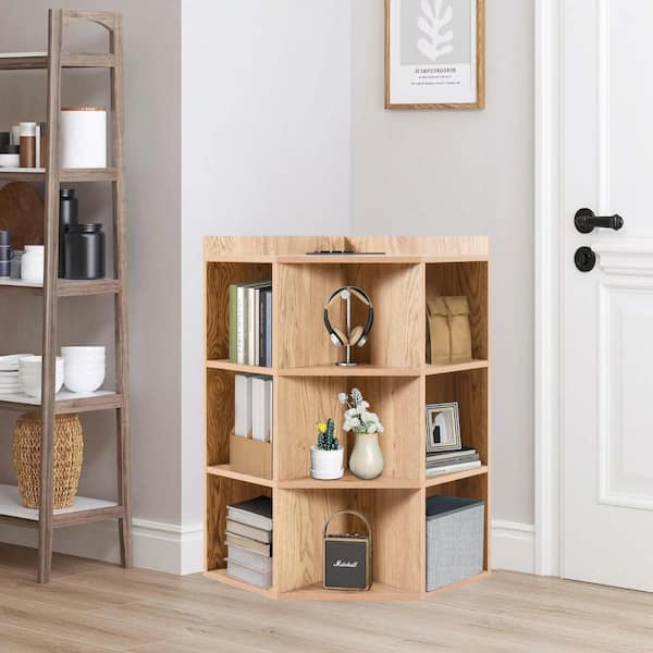 MAYKOOSH Corner Cube Storage Cabinet for Small Space with USB Ports and Outlets in Natural