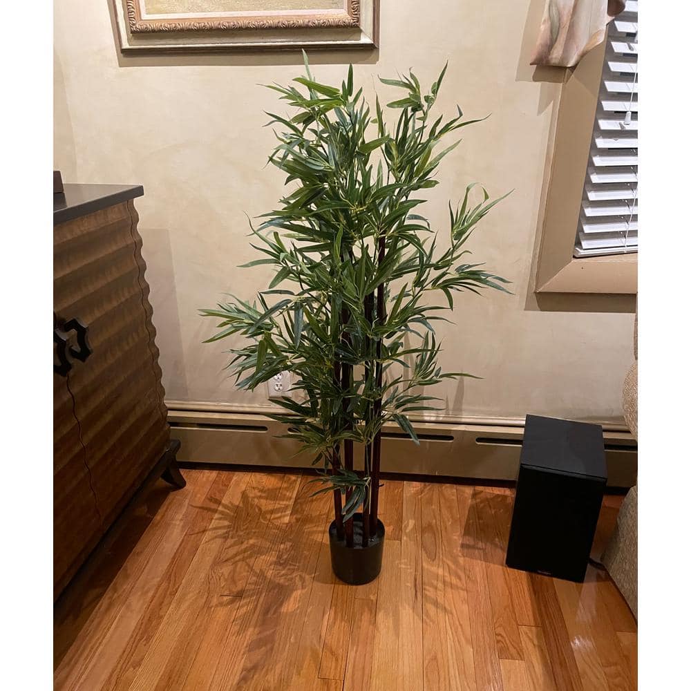 Eternal Spring 49" Silk Bamboo Potted Plant in Black Pot