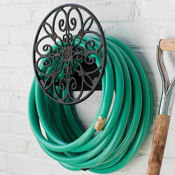 125 ft. Black Cast Aluminum HB Decorative Hose Hanger Garden Hose Reel