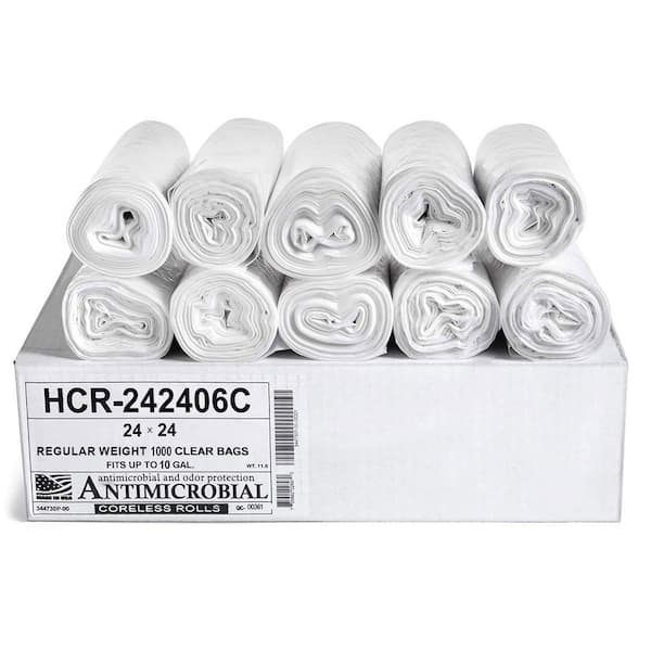 24 in. x 24 in. 10 Gal. Clear Trash Bags (Pack of 1000) 6 mic (eq) for Janitorial and Industrial