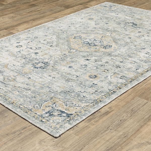 Wingate Ivory/Gold 8 ft. x 10 ft. Oriental Distressed Medallion Hand-Loomed Viscose-Wool Blend Indoor Area Rug