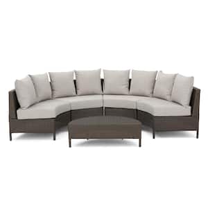Newton Light Brown 5-Piece Wicker Outdoor Sectional Set with Light Grey Cushions