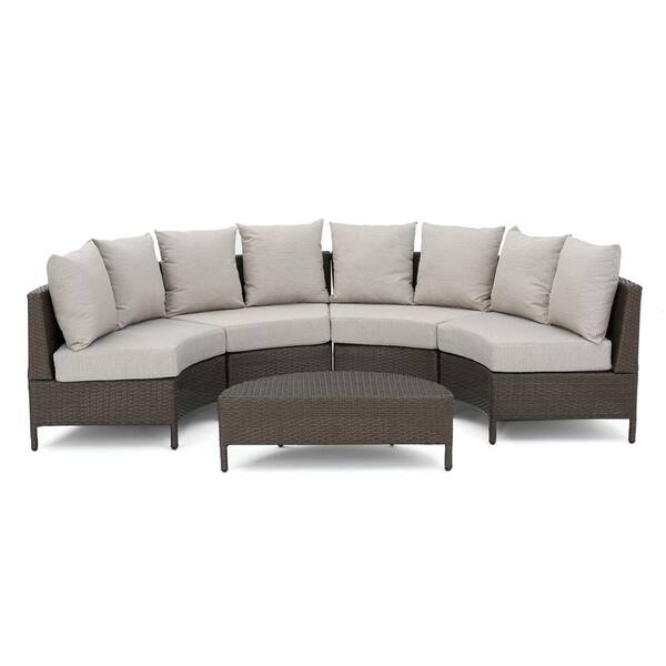 Noble House Newton Light Brown 5Piece Wicker Outdoor Sectional Set