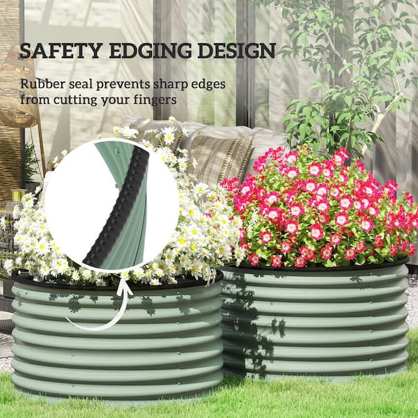 Outsunny - Galvanized Steel Raised Garden Bed, Set of 2 Planter Box with Safety Edging, Easy-to-assemble, Light Green