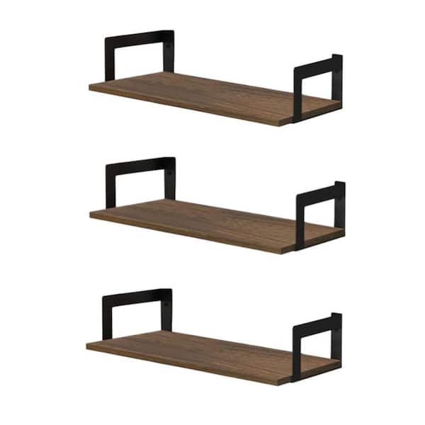 17"W x 8"D x 4"H Rustic Brown BWall Mounted Bookshelf,Floating Bookshelves,Wall Mount Book Shelves(Set of 3)