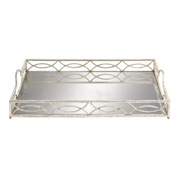 Litton Lane Silver Metal Mirrored Decorative Tray 93924 - The Home Depot