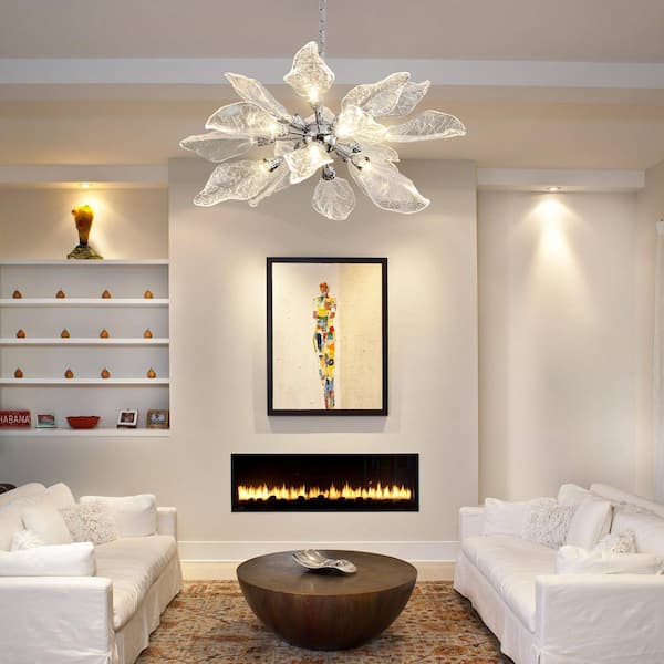 YUYI D31.5 in. 18-Light Silver Modern Chandelier, Crystal