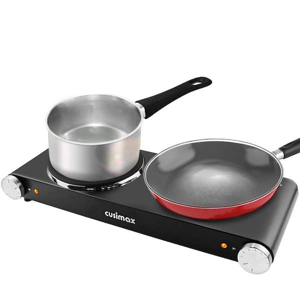 Elexnux 2-Burner 7.4 in. Black Electric Hot Plate with 7-Gear Temperature Controls