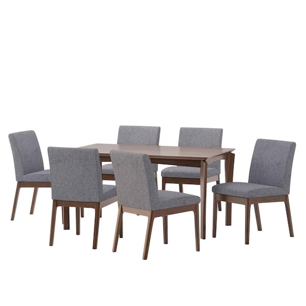 Noble House Carnelian Walnut and Dark Gray Dining Set 7-Piece
