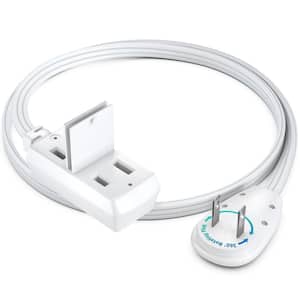 1 ft. 16/3 Light Duty Indoor Extension Cord 360° Rotating Flat Plug 2-Side 2-Prong Flat Wire with Cover, White