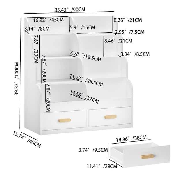 Elaxi 39.37 in. Tall White Wood 4-Shelf Storage Bookcase