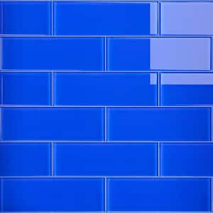 Crystile Electric Blue 4 in. X 12 in. Glossy Glass Subway Tile (10 sq. ft./Case)