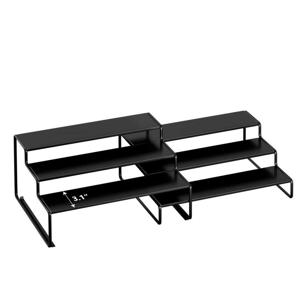 Black Metal Spice Rack Cabinet Organizer 2 Pack 3 Tier Drawer Organizer with Expandable Stepped Shelf&Sliding Drawer price history on PriceWatchPro