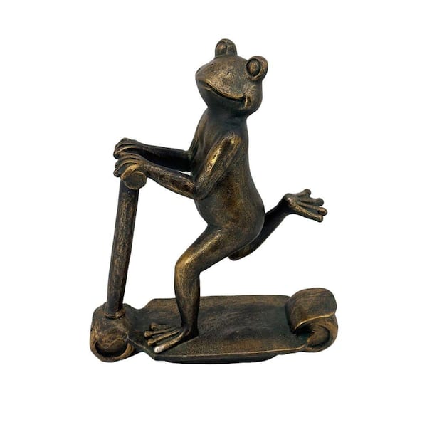 16 in. Scooter Frog Copper-Look Resin Garden Statue