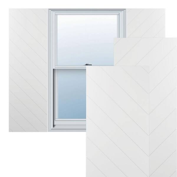 Ekena Millwork 18-in W x 80-in H True Fit PVC Diagonal Slat Modern Style Fixed Mount Shutters, Unfinished