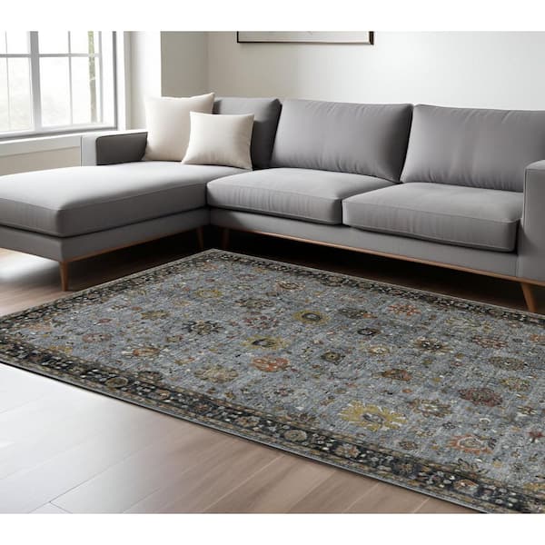 8 ft. x 11 ft. Black Gray and Brown Floral Medallion Area Rug