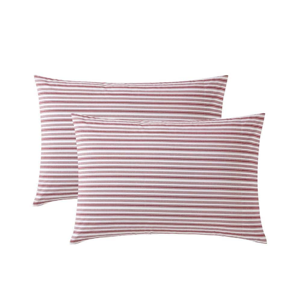 Red and White Striped Cotton Standard Pillowcase Set