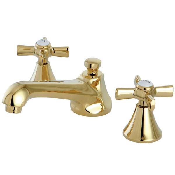 Kingston Brass Millennium 2-Handle 8 in. Widespread Bathroom Faucets with Brass Pop-Up in Polished Brass