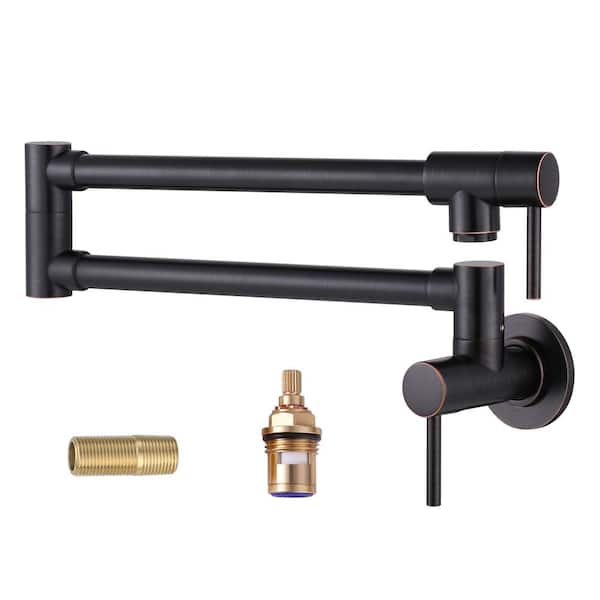 ALEASHA Wall-Mounted Pot Filler with Double-Handles in Oil Rubbed Bronze