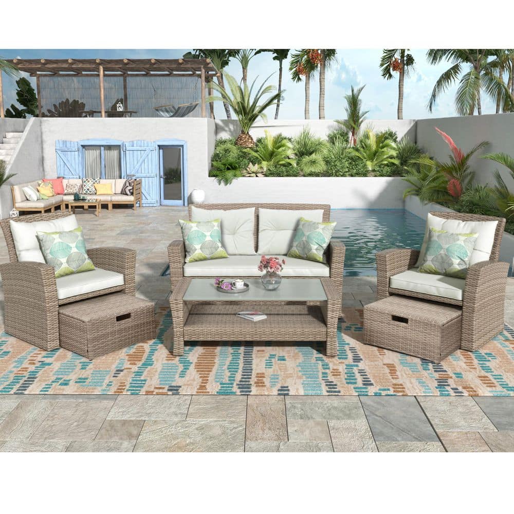 Hot Selling 4 Piece Wicker Brown Outdoor Conversation Set with Ottoman and 