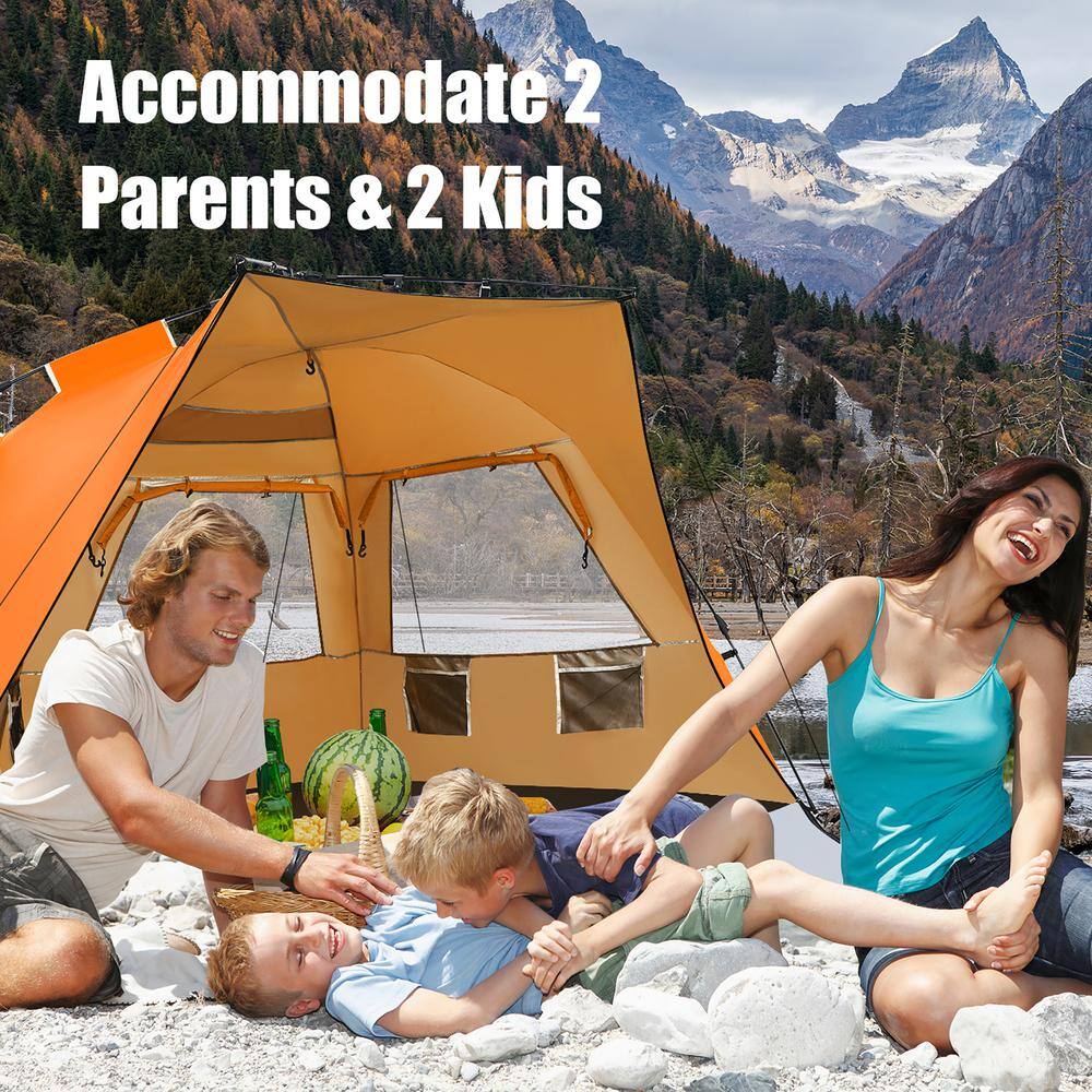 Orange 4-Person Pop-Up Beach Tent with Carry Bag
