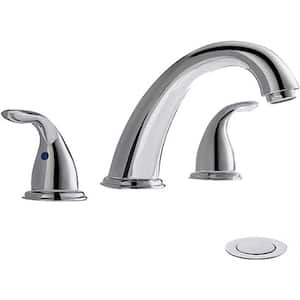 Chrome Widespread Bathroom Sink Faucet 8 In. 3 Pieces 2 Handles High-Arc with Full-Copper Pop Up -Bath Accessory Set