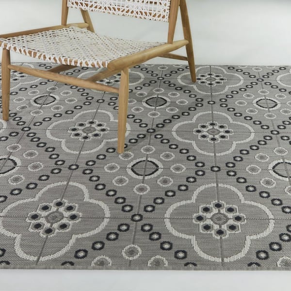 Olson Grey 8 ft. x 10 ft.  Trellis Indoor/Outdoor Area Rug