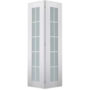 Smart 36 in. x 80 in. 10-Lite Frosted Glass Polar White Wood Composite Bi-fold Door