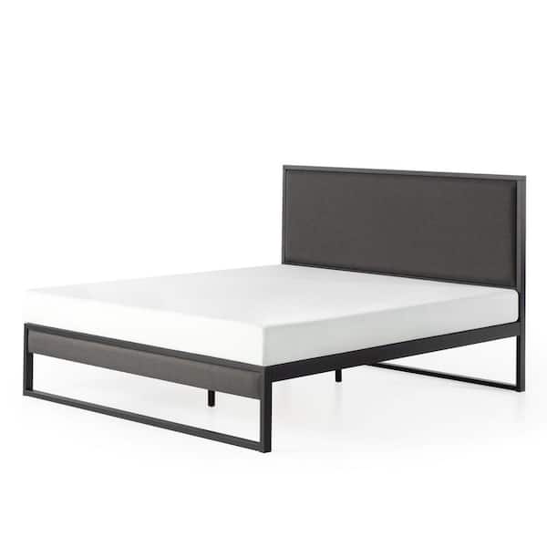 Zinus Christina Grey Upholstered King Platform Bed Frame With Headboard Zu Fbobh1 14k The Home Depot