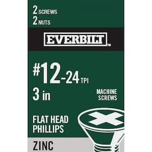 #12-24 x 3 in. Phillips Flat Head Zinc Plated Machine Screw (2-Pack)