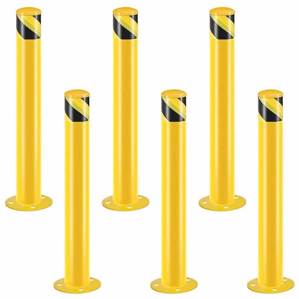 36 in. H x 3.5 in. D Yellow Steel Safety Bollard Post with Anchor Bolts for Garage or Parking Lot (Set of 6)