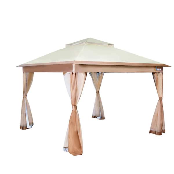 Tidoin 12 ft. x 12 ft. Khaki Portable Gazebos with Mosquito Netting, Double Roof Tops and Curtain Screens Waterproof
