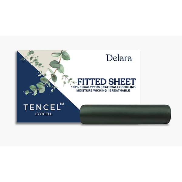 Delara 1-Piece Forest Green, Solid 100% Eucalyptus Lyocell Tencel, Full(54"X75"), Smooth & Breathable, Fitted Sheet