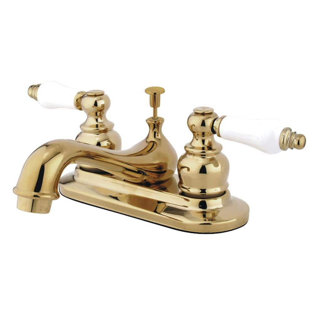 Kingston Brass Restoration 4 In Centerset 2 Handle Bathroom Faucet   Polished Brass Kingston Brass Centerset Bathroom Faucets Hgkb602b 64 1000 