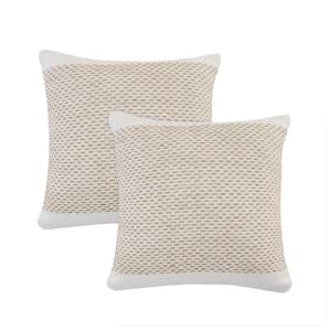 Renee Natural/White Color Block Cotton Blend 20 in. x 20 in. Indoor Throw Pillow (Set of 2)