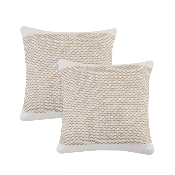 Unbranded Renee Natural/White Color Block Cotton Blend 20 in. x 20 in. Indoor Throw Pillow (Set of 2)