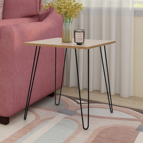 Maypex 19.5 in. W White Oak 22 in. H Square Manufactured End Table with Hairpin Metal Legs 1-Piece