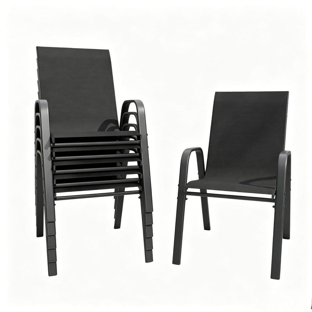 6-Piece Outdoor Dining Chairs Set, 350 lbs. Capacity, Waterproof Teslin Fabric, Black for Patio, Garden