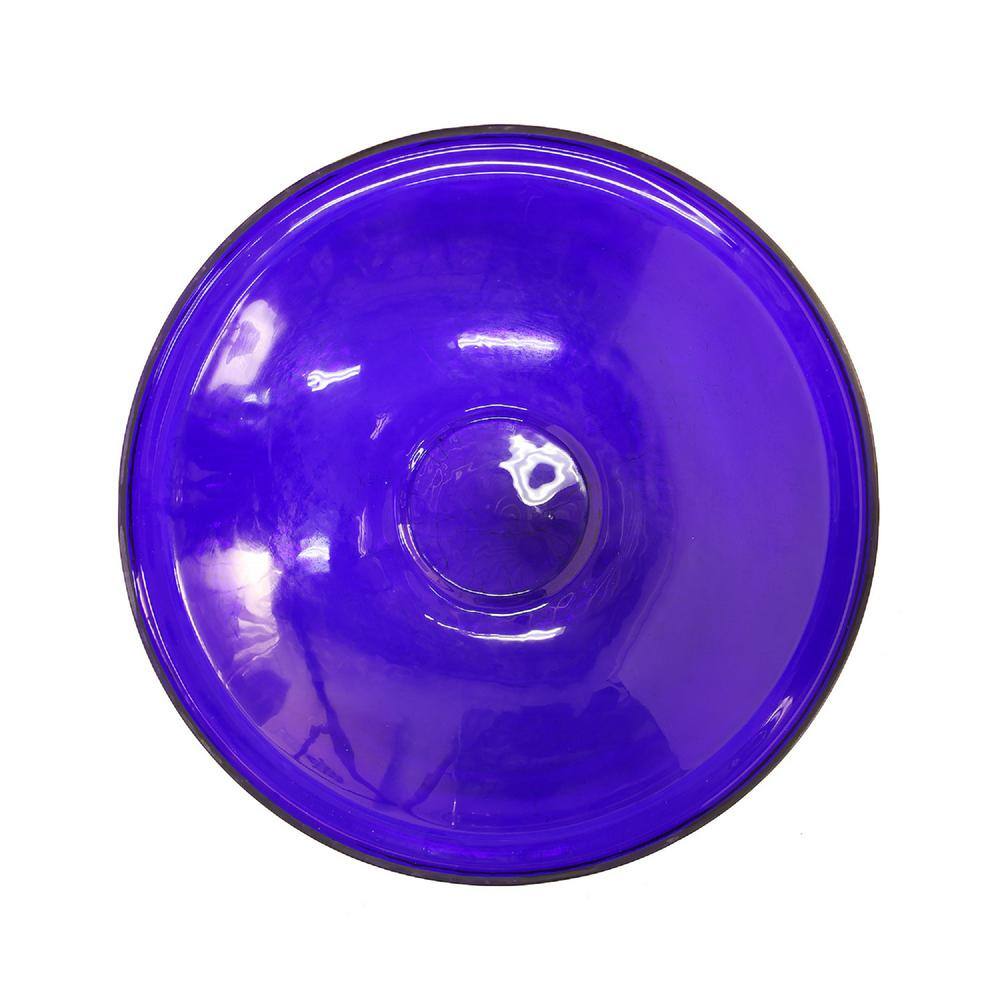 Cobalt Blue Crackle Glass Birdbath with Wrought Iron Wall Bracket