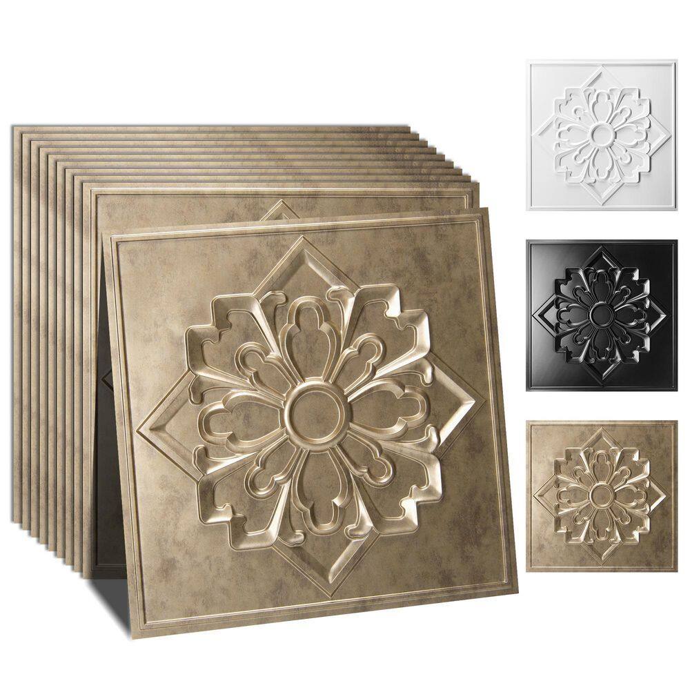 Antique Gold 2 x 2 ft. 3D Embossed Floral Decorative Drop Ceiling Tile for Living Room, Bedroom (48 sq.ft./case) price history on PriceWatchPro
