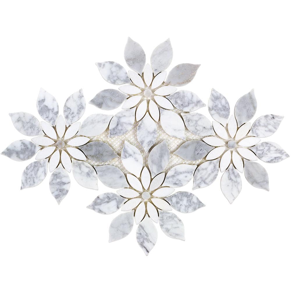 Thistle White Polished Marble Waterjet Mosaic Tile Sheet