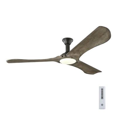 Minimalist Max 72 in. LED Indoor/Outdoor Aged Pewter Ceiling Fan with Light Grey Weathered Oak Blades and Remote Control
