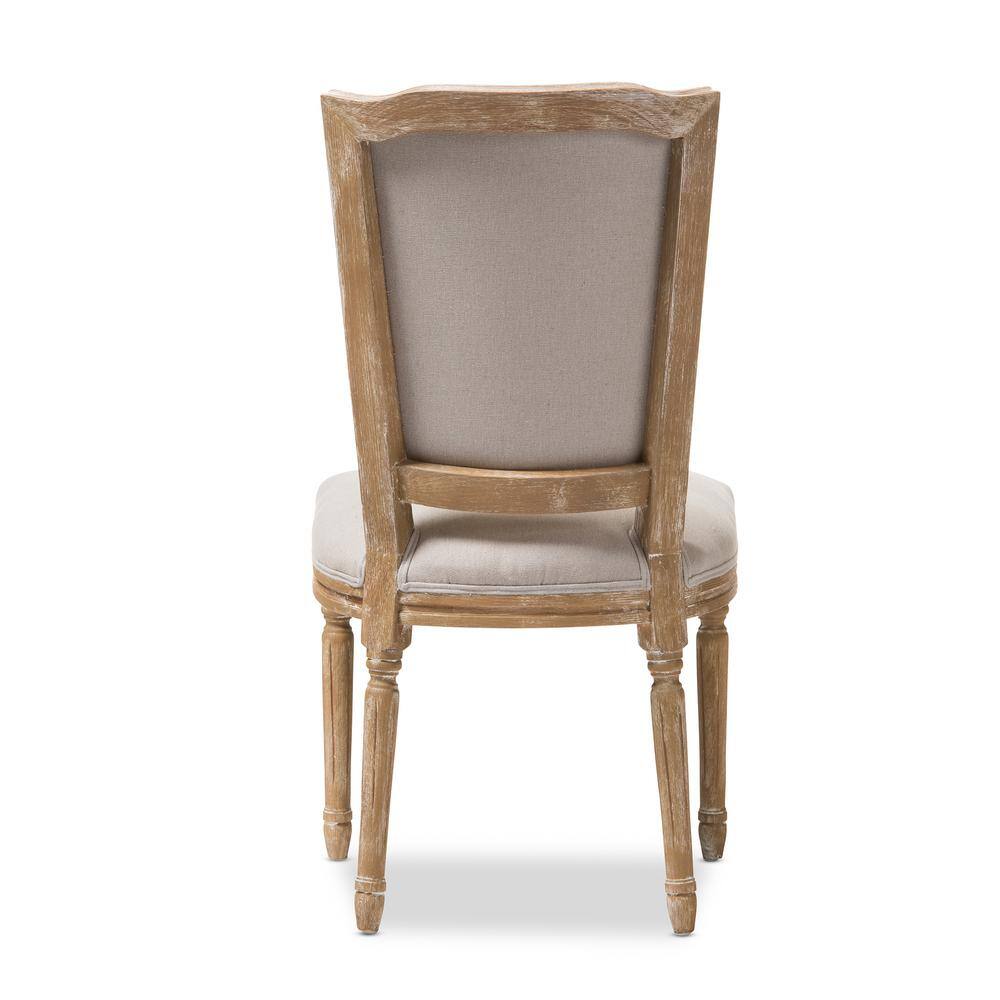 Beige Linen Upholstered Wood Parsons Side Chair