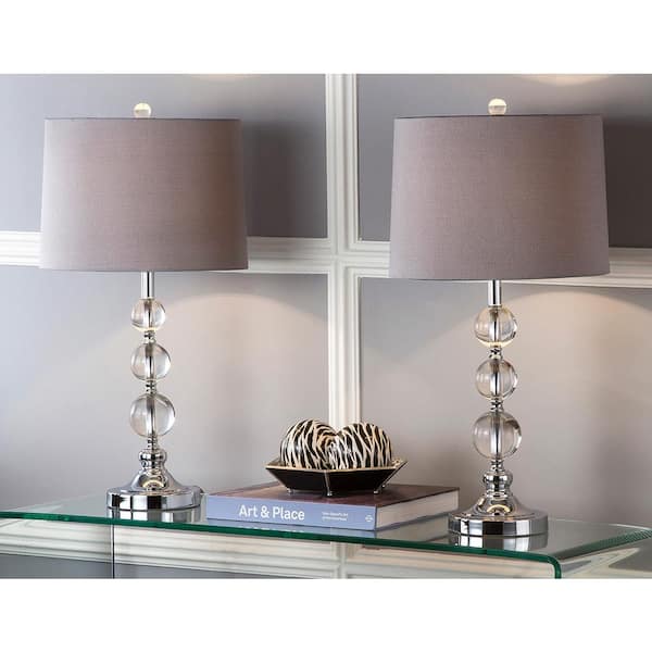 Keeva 27 in. Clear Crystal Ball Table Lamp with Brown Shade (Set of 2)