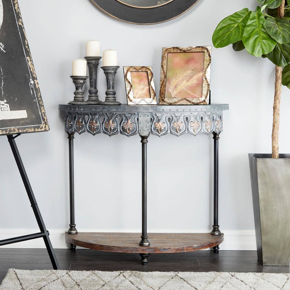 UPC 758647900350 product image for 36 in. Gray Half Moon Metal Farmhouse Console Table | upcitemdb.com