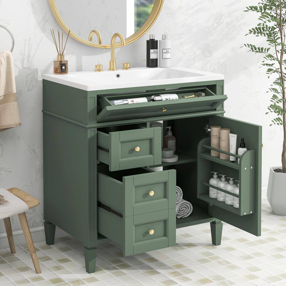 30 in. W x 18 in. D x 33 in. H Freestanding Bath Vanity in Green with White