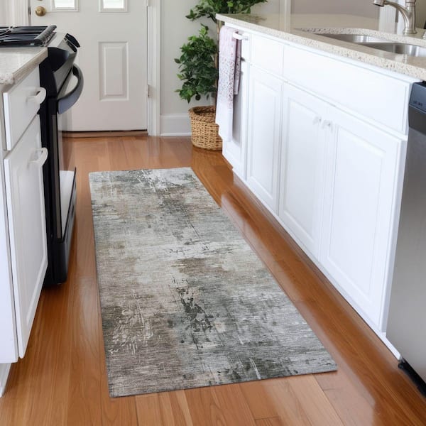 Mayfield Premium Machine Washable Abstract AMF1671 Ivory 2 ft. 3 in. x 7 ft. 6 in. Runner Rug